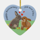 Cute Bunnies Kissons Jubileum Heart Keramisch Ornament (Voorkant)