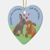 Cute Bunnies Kissons Jubileum Heart Keramisch Ornament (Links)