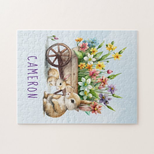 Cute Bunnies Personalized Boy Pasaster Legpuzzel (Horizontaal)
