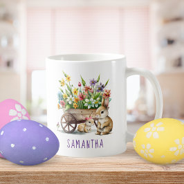 Cute Bunnies Personalized Girl Easter Koffiemok