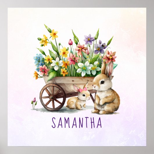 Cute Bunnies Personalized Girl Easter Poster (Voorkant)