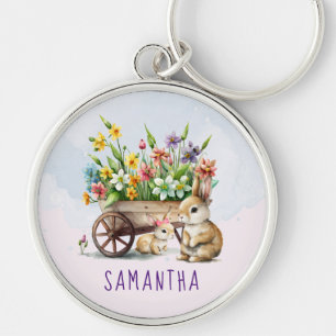 Cute Bunnies Personalized Girl Easter Sleutelhanger