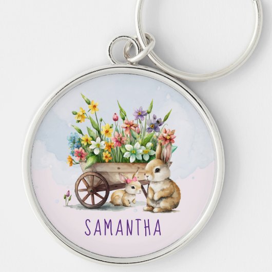 Cute Bunnies Personalized Girl Easter Sleutelhanger (Voorkant)