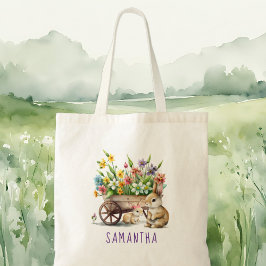 Cute Bunnies Personalized Girl Easter Tote Bag