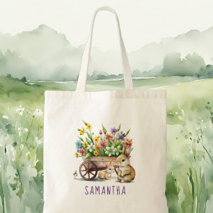 Cute Bunnies Personalized Girl Easter Tote Bag
