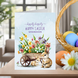 Cute Bunnies Personalized Grandson Easter Feestdagen Kaart