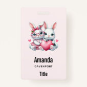 Cute Bunnies Sharing a Heart Badge (Achterkant)