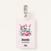 Cute Bunnies Sharing a Heart Badge (Achterkant met clip)