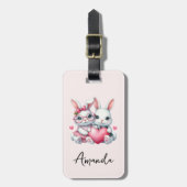Cute Bunnies Sharing a Heart Bagagelabel (Voorkant verticaal)