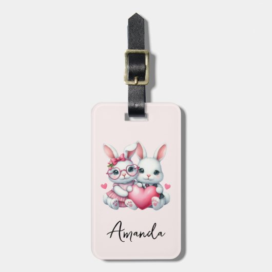 Cute Bunnies Sharing a Heart Bagagelabel (Voorkant verticaal)
