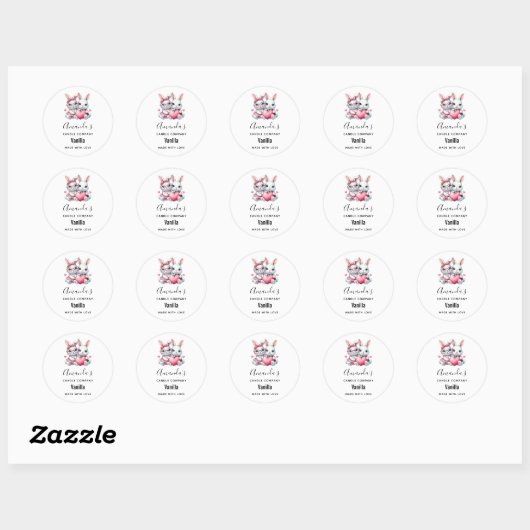 Cute Bunnies Sharing a Heart Candle Business Ronde Sticker (Vel)
