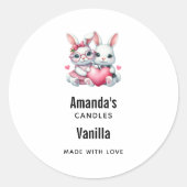 Cute Bunnies Sharing a Heart Candle Business Ronde Sticker (Voorkant)