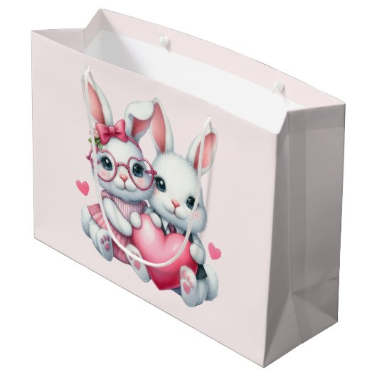 Cute Bunnies Sharing a Heart Groot Cadeauzakje (Achterkant Gekanteld)