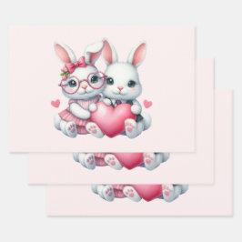 Cute Bunnies Sharing a Heart Inpakpapier Vel