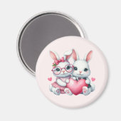 Cute Bunnies Sharing a Heart Magneet (Voorkant / Achterkant)
