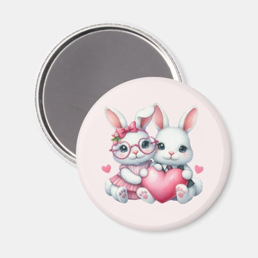 Cute Bunnies Sharing a Heart Magneet (Voorkant / Achterkant)