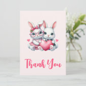 Cute Bunnies Sharing a Heart Party Bedankkaart (Staand voorkant)