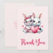 Cute Bunnies Sharing a Heart Party Bedankkaart (Voorkant / Achterkant)