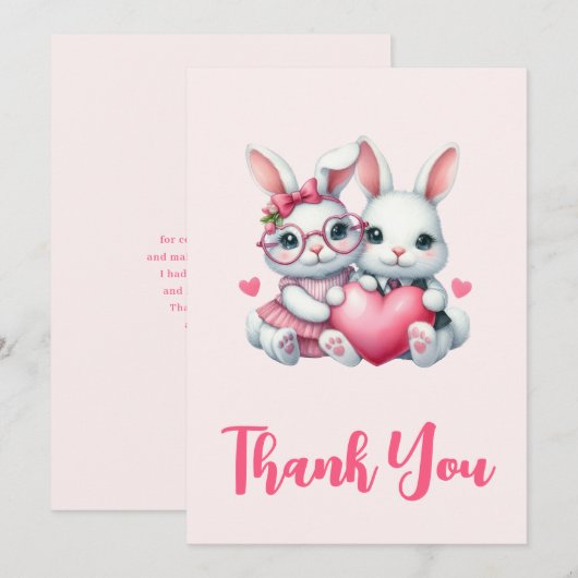 Cute Bunnies Sharing a Heart Party Bedankkaart (Voorkant / Achterkant)
