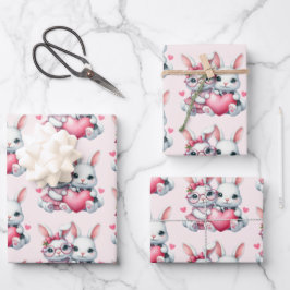 Cute Bunnies Sharing a Heart Pattern Inpakpapier Vel