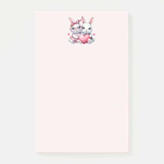 Cute Bunnies Sharing a Heart Post-it® Notes (Voorkant)