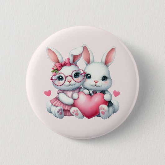 Cute Bunnies Sharing a Heart Ronde Button 5,7 Cm (Voorkant)