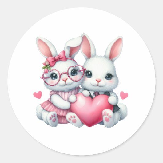 Cute Bunnies Sharing a Heart Ronde Sticker (Voorkant)