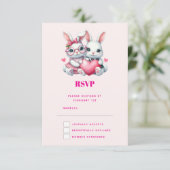Cute Bunnies Sharing a Heart RSVP Kaartje (Staand voorkant)