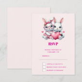 Cute Bunnies Sharing a Heart RSVP Kaartje (Voorkant / Achterkant)
