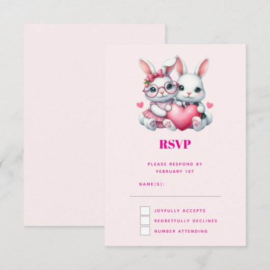 Cute Bunnies Sharing a Heart RSVP Kaartje (Voorkant / Achterkant)
