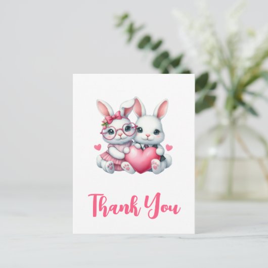 Cute Bunnies Sharing a Heart Thank You Briefkaart (Staand voorkant)