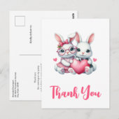 Cute Bunnies Sharing a Heart Thank You Briefkaart (Voorkant / Achterkant)