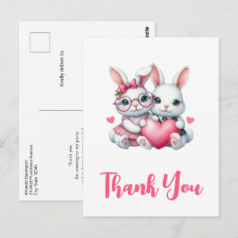 Cute Bunnies Sharing a Heart Thank You Briefkaart
