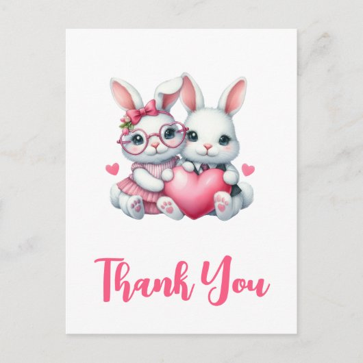 Cute Bunnies Sharing a Heart Thank You Briefkaart (Voorkant)