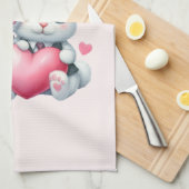 Cute Bunnies Sharing a Heart Theedoek (Quarter Fold)