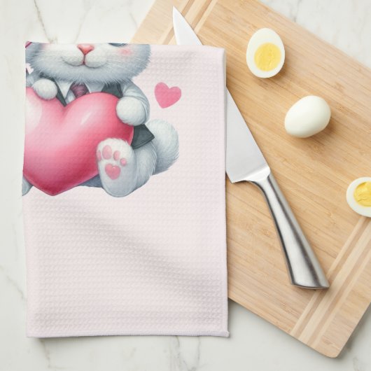 Cute Bunnies Sharing a Heart Theedoek (Quarter Fold)