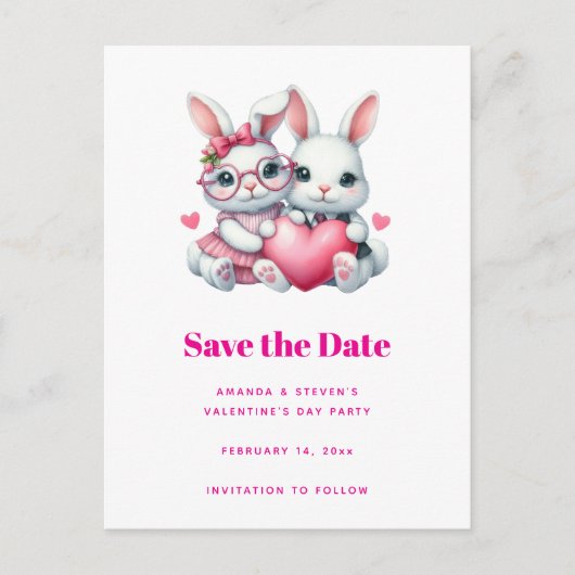 Cute Bunnies Sharing a Heart Valentine's Aankondigingskaart (Voorkant)