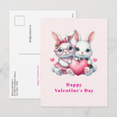 Cute Bunnies Sharing a Heart Valentine's Day Feestdagenkaart (Voorkant / Achterkant)