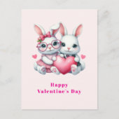 Cute Bunnies Sharing a Heart Valentine's Day Feestdagenkaart (Voorkant)