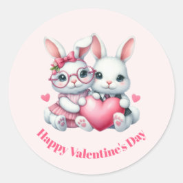 Cute Bunnies Sharing a Heart Valentine's Day Ronde Sticker