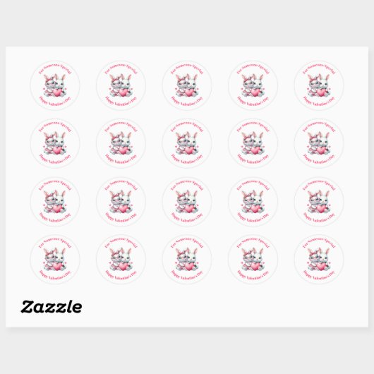 Cute Bunnies Sharing a Heart Valentine's Day Ronde Sticker (Vel)