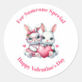 Cute Bunnies Sharing a Heart Valentine's Day Ronde Sticker (Voorkant)