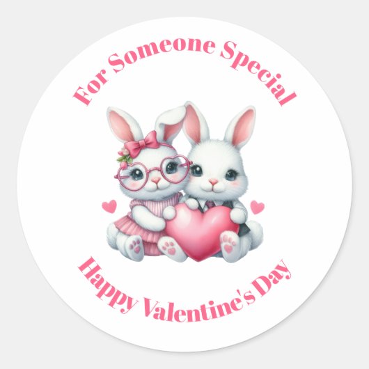 Cute Bunnies Sharing a Heart Valentine's Day Ronde Sticker (Voorkant)