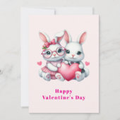 Cute Bunnies Sharing a Heart Valentine's Feestdagenkaart (Voorkant)