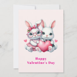 Cute Bunnies Sharing a Heart Valentine's Feestdagenkaart