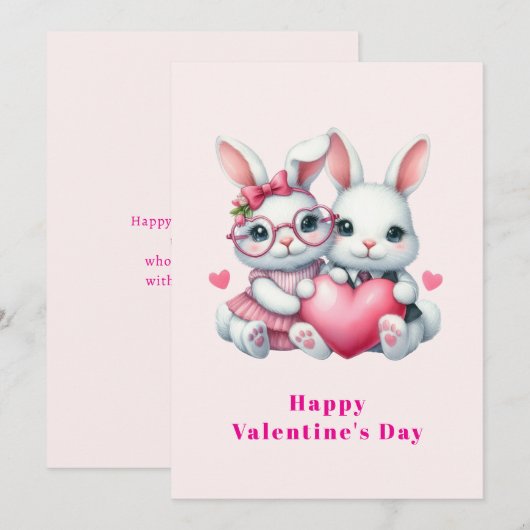 Cute Bunnies Sharing a Heart Valentine's Feestdagenkaart (Voorkant / Achterkant)