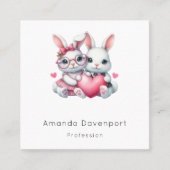 Cute Bunnies Sharing a Heart Vierkante Visitekaartje (Voorkant)