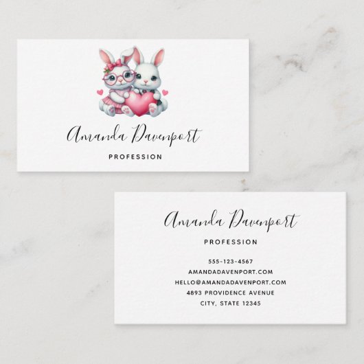  Cute Bunnies Sharing a Heart Visitekaartje (Voorkant / Achterkant)