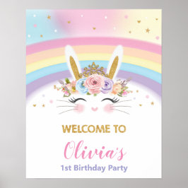 Cute Bunny 1st Birthday Rainbow Welcome Sign Decor Poster