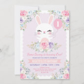 Cute Bunny 1st Birthday Spring Floral Rabbit Party Kaart (Voorkant)
